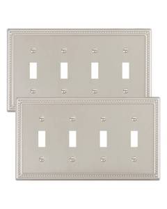 lot 20230 image: TREEWELL 2-Pack Quad Toggle Light Switch Cover Plate, 4 Gang Metal Switch Plate Covers, Brushed Nickel Pearls Decorative Wall Plate, Corrosion Resistant - Retail $15