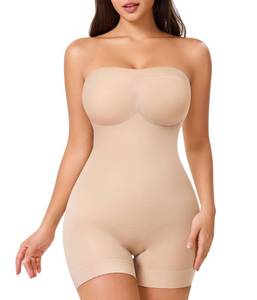 lot 6053 image: CtriLady Strapless Shapewear Bodysuit for Women Tummy Control Shapewear Seamless Full Body Shaper with Removable Straps(Beige, Medium) - Retail $39