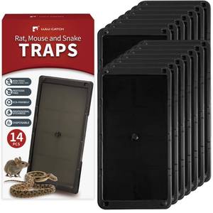 lot 6066 image: LULUCATCH Mouse Traps 14 Pack, Heavy Duty Mouse Traps Indoor for Home, Rat Trap for Mice and Snakes with Non-Toxic Glue, Large Mice Traps Indoor, Pet Safe Pest Control - Retail $19