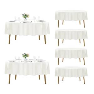 lot 6071 image: Fokitut 6 Pack Round Tablecloth, 90 Inch, Stain Resistant and Wrinkle Polyester Table Cloth, Fabric Table Cover for Kitchen Dining, Wedding, Party, Holiday Dinner-Ivory - Retail $53