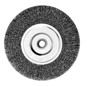 lot 6078 image: OSFTBVT 6in Wire Wheel Brush for Bench Grinder, Coarse Crimped Steel Wire 0.012 with 12in and 58in Arbor for Rust Removal - 1pack - Retail $8in