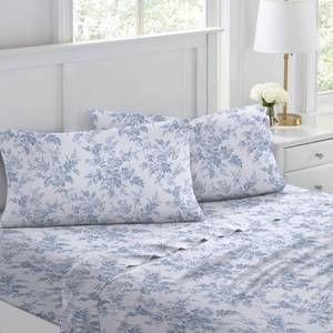 lot 6084 image: Laura Ashley - Flannel Sheets Twin Size, Anti-Pilling and Wrinkle Resistant Cotton, Touchably Soft for All-Season Comfort - Bed Sheets with Matching Pillowcase and Fitted Sheet (Vanessa Blue) - Retail $30