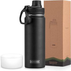 lot 6089 image: koodee 26 oz Insulated Water Bottle Stainless Steel Double Wall Vacuum Metal Sports Water Bottle with Leakproof Spout Lid, Wide Mouth Water Bottle (Black) - Retail $24