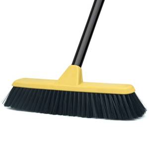 lot 6091 image: Push Broom with Long Handle, Floor Brush 51.6 inch Soft Bristle Broom 12.2 Wide for Cleaning Bathroom Kitchen Patio Garage Deck Tile - Retail $21in