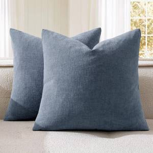 lot 6106 image: MIULEE Dark Grey Blue Couch Pillow Covers 18x18 Inch, Set of 2 Soft Chenille Decorative Square Throw Pillow Covers Farmhouse for Sofa Living Room Bed - Retail $15