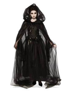 lot 6118 image: Rubies Black Hooded Tulle Cape for Adults, Womens No Size - Retail $30