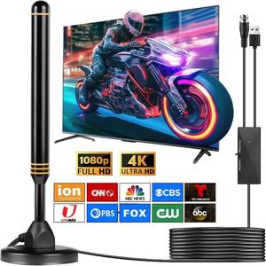lot 6124 image: TV Antenna Indoor Antenna for Smart TV for Long Range Reception and All Smart TVs HD Digital Antenna with Amplifier Signal Booster for Local Channels Supports 4K 1080p-(Orange) - Retail $28