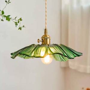lot 11564 image: GloMuse Pendant Light Kitchen Lights Glass Hanging Light Fixture Folwer Light Pendant Lights Modern Lighting for Bedroom Kitchen Hallway Bathroom Green Sunflower - Retail $40