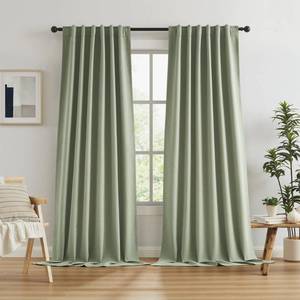 lot 11566 image: KEQIAOSUOCAI Extra Long Blackout Linen Curtains 120 Inches Long, Back Tab Loop Pocket Hook Belt Long Drapes for High Ceiling Loft Living Room 50 x 120 Inch, 10 FT Tall, 2 Panels, Sage Green - Retail $53