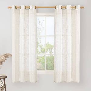lot 12098 image: LAMIT Linen Semi Sheer Curtains 63 Inch Length 2 Panels, Light Filtering Neutral Window Bedroom Curtains Farmhouse Boho Bronze Grommet Drapes for KitchenLiving Room, Cream, 34 x 63 Inch - Retail $17