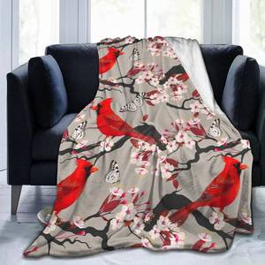 lot 12103 image: LodiSFOA Lightweight Microfiber Plush Throw Blanket Air Conditioner for Couch Bed Sofa Travel All Seasons� (Cardinals Birds Cherry Flowers, 4050in) - Retail $19in