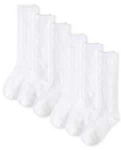 lot 12109 image: The Childrens Place,girls,Knee Socks,WHITE -6 PACK,Small - Retail $2,642