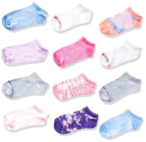 lot 12111 image: Hanes Girls Socks, Girls No Show Socks, EZ Sort Fashion No Show Socks for Girls, Assorted Girls Low-Cut Socks, 12-Pair Pack - Retail $14