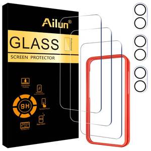 lot 12120 image: Ailun 3 Pack Screen Protector for iPhone 16 6.1 inch  3 Pack Camera Lens Protector with Installation Frame,Case Friendly Tempered Glass Film,9H Hardness - HD - Retail $9