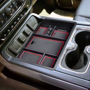 lot 12121 image: EDBETOS Console Organizer Compatible with 2014-2018 Chevy SilveradoGMC Sierra 1500 and 2015-2019 SilveradoSierra 2500HD3500HD Accessories Compartment Insert Tray - Full Console wBucket Seats ONLY - Retail $25