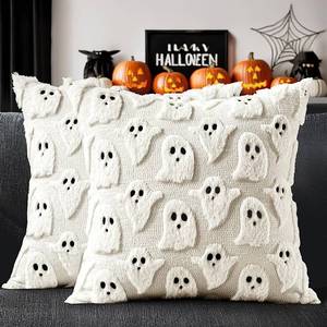 lot 12126 image: MIULEE Halloween Pillow Covers Cute Ghost Spooky Throw Pillows Set of 2 Soft Plush Faux Fur Decorative Cushion Covers for Couch Sofa Bed Porch Living Room Halloween Decor 20x20 inch Cream White - Retail $20