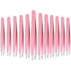 lot 12136 image: Mudder 12 Pcs Eyebrow Tweezers Set for Facial Hair Stainless Steel Slanted Tip Tweezers in Bulk for Men and Women (Pink) - Retail $9