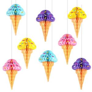 lot 12138 image: 8PCS Ice Cream Honeycomb Balls Decorations Centerpieces for Tables Ice Cream Hanging Ceiling Sign Tissue Paper Ice Cream Party Supplies for Summer Theme Birthday Baby Shower Bridal Shower Party Favor - Retail $13