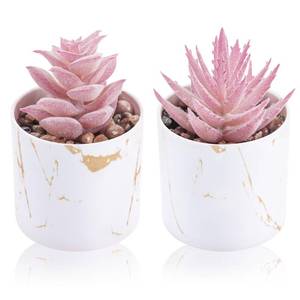lot 12146 image: Der Rose Set of 2 Succulents Plants Artificial Mini Fake Succulents Plants for Office Desk Accessories for Women Pink Home Vanity Decor - Retail $7