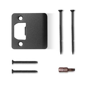 lot 12150 image: MOSECYOU Extended Strike Plate 2-14 x 2-14in, Matte Black, Heavy Duty Version with Reinforced TorxStar Screws and Bit, Extender Lip Latch Striker for ExteriorInterior Door (Matte Black,1 Pack) - Retail $10in