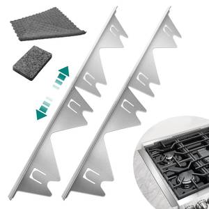 lot 12163 image: 2 Pack Stainless Steel Stove Gap Covers Silver, Windspeed Stove Counter Gap Covers for Stove Gap Filler Gap Covers Between Stove and Counter Edge Gap Covers Length 13.8 to 27.6in - Retail $17in