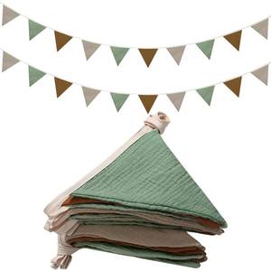 lot 12165 image: Oudain 15.5 ft Pennant Banner Flags, 2 Pcs Nursery Garland Triangle Bunting Flag Baby Banner for Nursery Decor Baby Birthday Boho Wedding Shower Party Event, Each 7.75 ft(Retro Color) - Retail $22