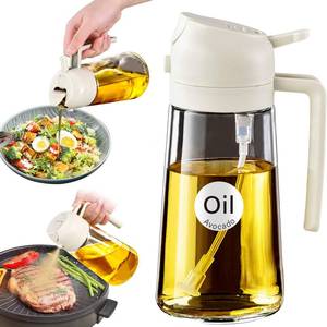 lot 12168 image: YARRAMATE 16oz470ml Glass Olive Oil Sprayer for Cooking with Stickers, 2 in 1 Oil Dispenser for Kitchen Gadgets, Food Grade Premium Spray Bottle for Salad, Frying, BBQ (Creamy White) - Retail $8