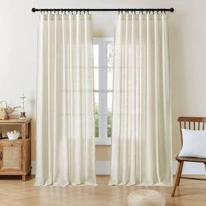 lot 13375 image: Joydeco Linen Curtains 108 Inch Length 2 Panel Sets,Light Filtering Curtains for Bedroom 52 Inch Wide Living Room Drapes with Back Tabs and Rod Pockets (W52 x L108 Inch, Beige) - Retail $47