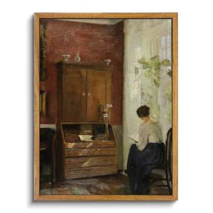 lot 13393 image: Qizee Vintage Wall Art Decor Still life with Young Girl Reading Framed Canvas Wall Art Home Decor for Bathroom Wall Decor Living Room Decorations 12x16