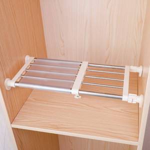 lot 13395 image: Hershii Closet Tension Shelf and Rod Expandable Metal Storage Rack Adjustable Organizer DIY Divider Separator for Cabinet Wardrobe Cupboard Kitchen Bathroom15.74-23.62inches - Retail $22
