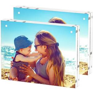 lot 13403 image: HELPLEX Acrylic Frames, 2 Pack 8.5x11, 24mm Thicker Frameless Clear Frame, Double Sided Magnetic, Free Standing Desktop Display - Retail $50
