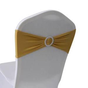 lot 13404 image: WELMATCH Gold Spandex Chair Bands Sashes - 50 pcs Wedding Banquet Party Event Decoration Chair Bows Ties (Gold, 50) - Retail $26