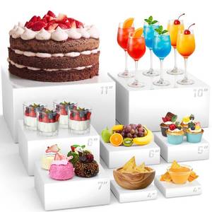 lot 13416 image: 8 Pcs Buffet Food Risers,11 Large Acrylic Dessert Cupcake Table Stands White Fruit Display Shelf Catering Supplies Party Jewelry Show Decor Risers Cube Box Nesting11in,10in, 8in, 7in,6in,5in,4in, 4in) - Retail $40in