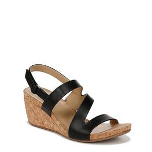 lot 13425 image: Naturalizer Womens Adria Strappy Wedge Sandals Black Smooth 9.5 M - Retail $44