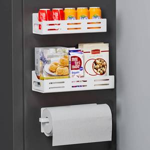 lot 13429 image: Carwiner Magnetic Spice Rack for Refrigerator, Magnetic Refrigerator Organizer, Strong Magnetic Fridge Shelf, Rustproof Side Fridge Storage Rack for Kitchen (White, 3 Pack) - Retail $22