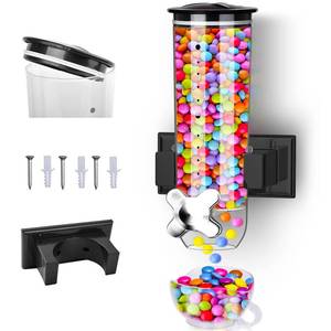 lot 13430 image: Cereal Dispenser, Food Dispenser Wall Mounted, Grain Dispenser Storage Containers with Cup, Single Control Candy Dispenser for Storing Snack Nut Coffee Beans, Kitchen Dry Cereal Dispenser, Black 1.5 L - Retail $19
