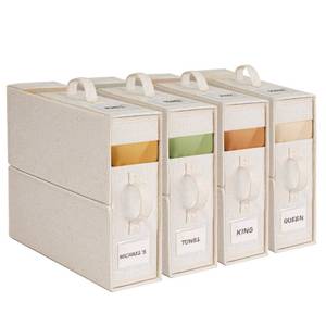 lot 13433 image: 4Pack Linen Sheet Organizers and Storage - KingQueen Size Sheet Storage Organizer with Window, Foldable and Dustproof Sheet Organizer for Linen Closet for Summer Blankets and Sheet Sets,Off-white - Retail $40