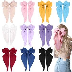 lot 14008 image: 10 PCS Large Hair Ribbon Barrettes with Long Tails for Women and Girls, TOKUFAGU Vintage French Hair Accessories - Bow Clips in 10 Colors (Set A) - Retail $10