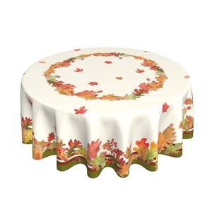 lot 14019 image: Sweetshow Fall Harvest Watercolor Leaves Table Cloth Thanksgiving Round Tablecloth 60 Inch Autumn Fabric Tablecloth for Holiday Parties Dining Table Living Room Kitchen Decor - Retail $15