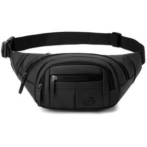 lot 14026 image: FYRLFB Large Fanny Pack for Men and Women, Crossbody Waist Bag with 4 Zipper Pockets Easy Carry Any Phone, Fashion Waist Packs with Adjustable Strap for Travelling, Hiking, Cycling, Running - Black - Retail $10