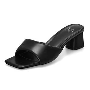 lot 14031 image: MIRAAZZURRA Black Women Heeled Mules Square Open Toe Chunky Block Heel Slip on Heeled Sandals Casual Dress Slide Shoes Size 10 - Retail $46