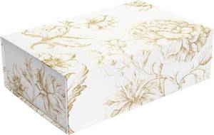 lot 14033 image: Sorarto Luxury Keepsake Gift Box  Gold Floral Decorative Boxes with Magnetic Lids for Presents, Wedding Memory Box, and Bridal Gifts. 13.5 x 9in x 4.3in - Retail $20in