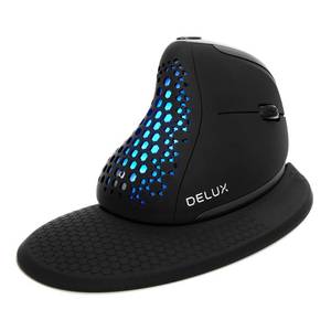 lot 14042 image: DeLUX Seeker Wireless Ergonomic Vertical Mouse with OLED Screen, BT and USB Receiver, Connect with Up to 4 Devices, Thumb Wheel, 4000DPI, Programmable Rechargeable Silent Mouse(M618XSD-Black) - Retail $70