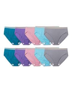 lot 14047 image: Fruit of the Loom Womens Eversoft Cotton Underwear Multipacks, Tag Free and Breathable, Available in Plus Size, Hi Cut-Assorted Color May Vary, 10 - Retail $22