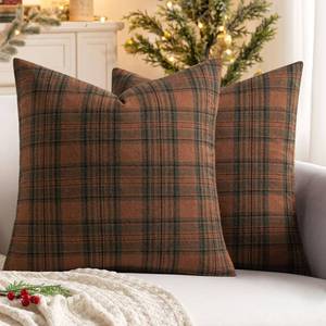 lot 14048 image: MIULEE Fall Set of 2 Scottish Tartan Plaid Throw Pillow Covers Farmhouse Classic Decorative Outdoor Square Cushion Cases for Halloween Thanksgiving Decor Sofa Couch 18x18 Inch, Orange and Green - Retail $21