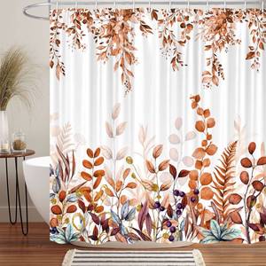 lot 14432 image: VEIGIKE Fall Floral Shower Curtain, Cute Autumn Red and Gold Leaves Flower Harvest Fabric Shower Curtains Set for Bathroom, White Restroom Decor Accessories with Hooks 72X 72 Inch - Retail $16