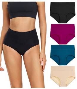 lot 14436 image: wirarpa Womens Cotton Underwear High Waist Briefs Ladies Soft Underpants 4 Pack Plus Size Panties Multicolored Large - Retail $20