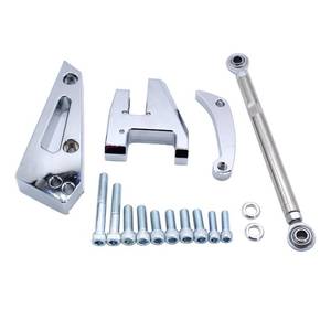lot 14470 image: 1 Set SHLPDFM Alternator Bracket Kit Polished Aluminum Fits for Chevy SBC 350 Short Water Pump - Retail $56