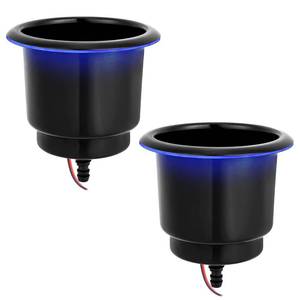 lot 14484 image: Young Marine Stainless Steel Cup Holder with Light and Drain for Boat, RV, Camper (Stainless Steel with Black Coated) - Retail $26