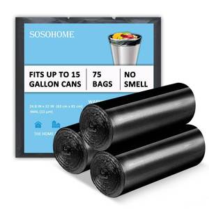 lot 14490 image: 15 Gallon Black Trash Bags, 22 Micron Thick Tall Garbage Bags for Office Kitchen, 75 Count - Retail $15